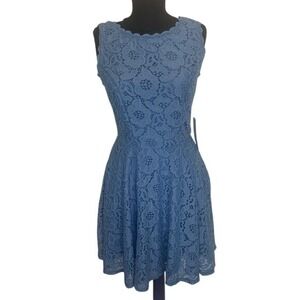 CITY‎ VIBE All-Over-Lace A-Line Dress Sleeveless Scalloped Neckline Blue Sz 3